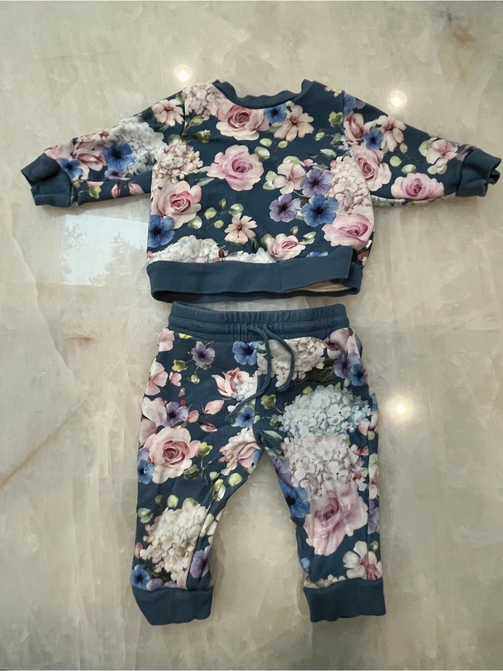 Posh Peanut Floral Print Kids sweater & Sweatpants - Blue